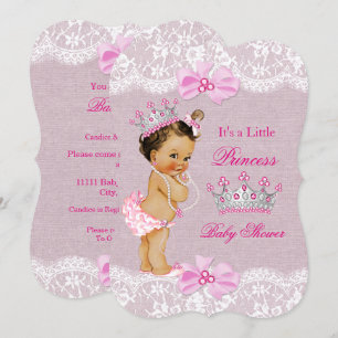 Princess Baby shower Pink Burlap Lace Brunette Kaart