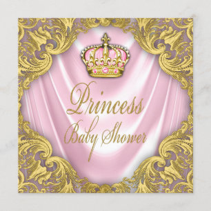 Princess Baby shower Pink en Gold Satin Kaart