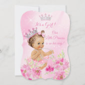 Princess Baby shower Pink floral Tutu Brunette Kaart (Voorkant)