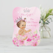 Princess Baby shower Pink floral Tutu Brunette Kaart (Staand voorkant)