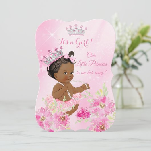 Princess Baby shower Pink floral Tutu etnic Kaart (Staand voorkant)