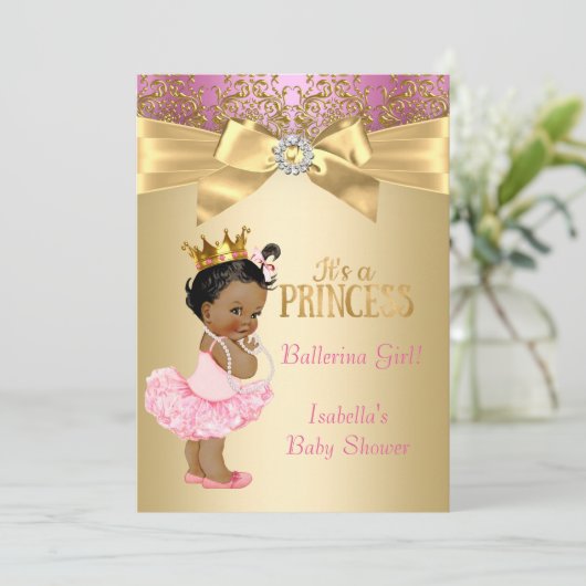 Princess Baby shower Pink Gold Ballerina Etnici Kaart (Staand voorkant)