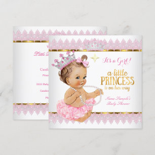 Princess Baby shower Pink Gold Brunette Baby Kaart