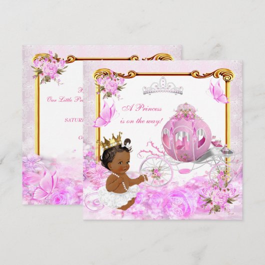 Princess Baby shower Pink Gold Carriage Ethnic Kaart (Voorkant / Achterkant)