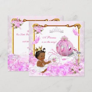 Princess Baby shower Pink Gold Carriage Ethnic Kaart