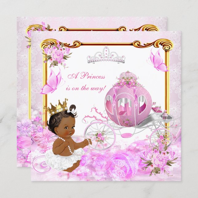 Princess Baby shower Pink Gold Carriage Ethnic Kaart (Voorkant / Achterkant)