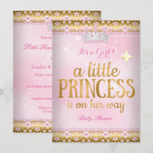 Princess Baby shower Pink Gold Foil Lace Tiara Kaart