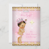Princess Baby shower Pink Gold Lace Tiara Brunette Kaart (Voorkant)