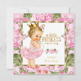 Princess Baby shower Pink Gold Roos Floral Blonde Kaart