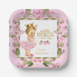 Princess Baby shower Pink Gold Roos Floral Blonde Papieren Bordje