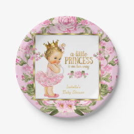 Princess Baby shower Pink Gold Roos Floral Blonde Papieren Bordje