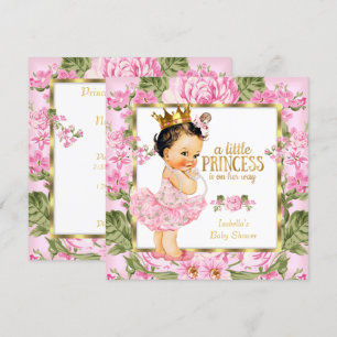 Princess Baby shower Pink Gold Roos Floral Kaart