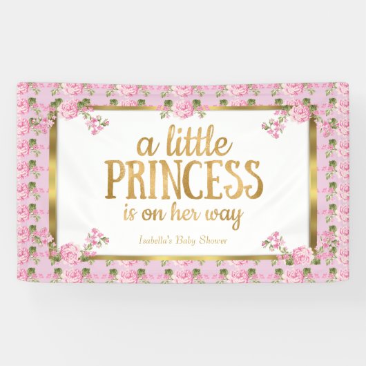 Princess Baby shower Pink Gold Roos Floral Spandoek (Horizontaal)