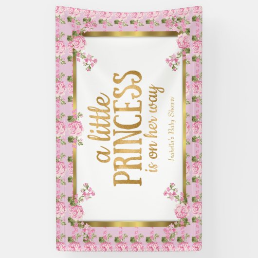 Princess Baby shower Pink Gold Roos Floral Spandoek (Verticaal)