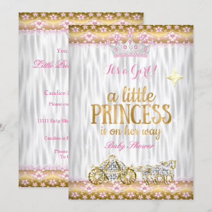 Princess Baby shower Pink Gold White Carriage Kaart