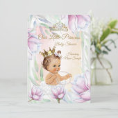 Princess Baby shower Pink Lila Floral Brunette Kaart (Staand voorkant)