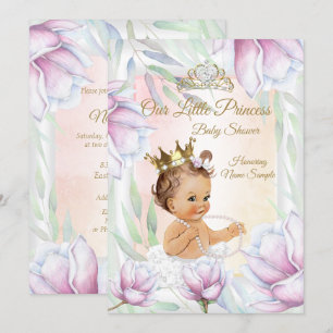 Princess Baby shower Pink Lila Floral Brunette Kaart