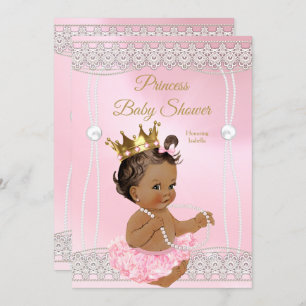 Princess Baby shower Pink-parelaas, brunette Kaart