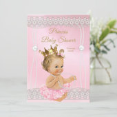 Princess Baby shower Pink pearl lace blonde Kaart (Staand voorkant)