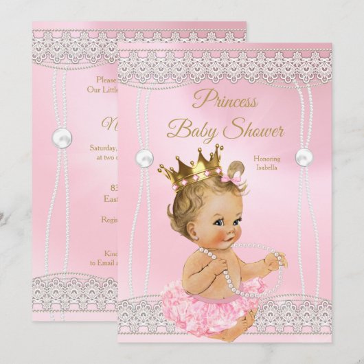 Princess Baby shower Pink pearl lace blonde Kaart (Voorkant / Achterkant)