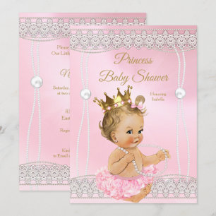 Princess Baby shower Pink pearl lace blonde Kaart