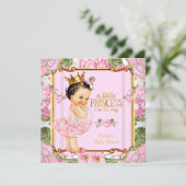 Princess Baby shower Pink Rose Floral Brunette Kaart (Staand voorkant)