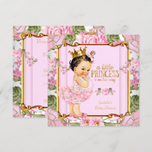 Princess Baby shower Pink Rose Floral Brunette Kaart