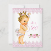 Princess Baby shower Pink Rose White Blonde Kaart (Voorkant)