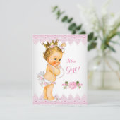 Princess Baby shower Pink Rose White Blonde Kaart (Staand voorkant)