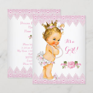 Princess Baby shower Pink Rose White Blonde Kaart