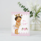 Princess Baby shower Pink Rose White Brunette Kaart (Staand voorkant)
