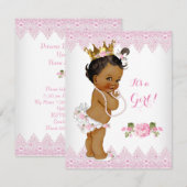 Princess Baby shower Pink Rose White Ethnic Kaart (Voorkant / Achterkant)