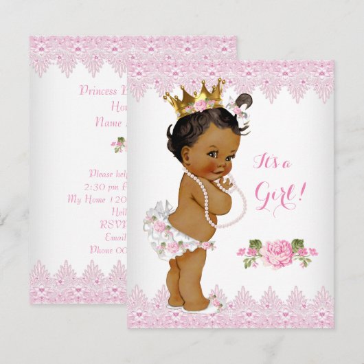 Princess Baby shower Pink Rose White Ethnic Kaart (Voorkant / Achterkant)