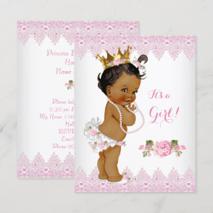 Princess Baby shower Pink Rose White Ethnic Kaart