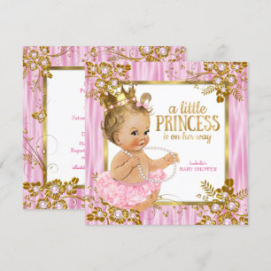 Princess Baby shower Pink Silk Floral Blonde Kaart