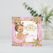 Princess Baby shower Pink Silk Floral Brunette Kaart (Staand voorkant)