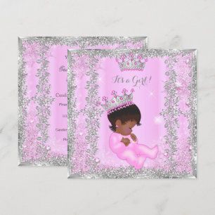 Princess Baby shower Pink Silver African American Kaart