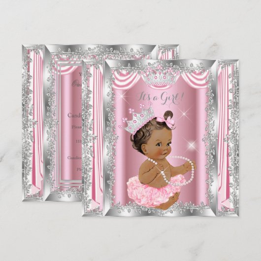 Princess Baby shower Pink Silver Ballerina Dark Kaart (Voorkant / Achterkant)