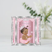 Princess Baby shower Pink Silver Ballerina Dark Kaart (Staand voorkant)