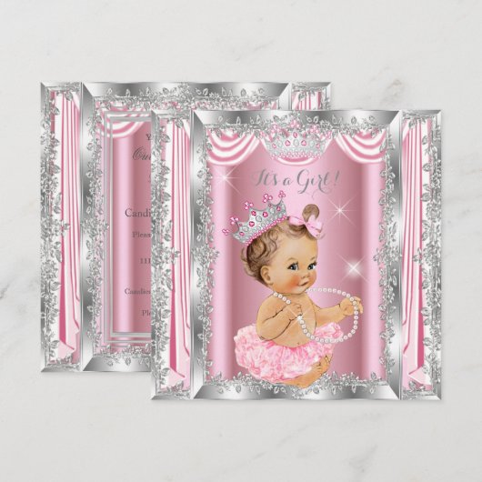 Princess Baby shower Pink Silver Ballerina Light Kaart (Voorkant / Achterkant)