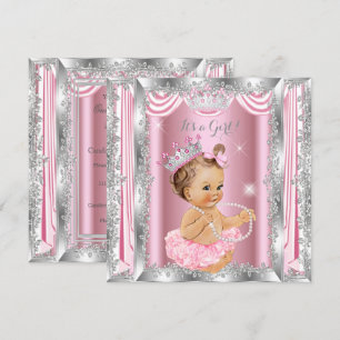 Princess Baby shower Pink Silver Ballerina Light Kaart
