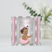 Princess Baby shower Pink Silver Tutu Brunette 2 Kaart (Staand voorkant)