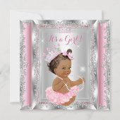 Princess Baby shower Pink Silver Tutu Brunette 2 Kaart (Voorkant)