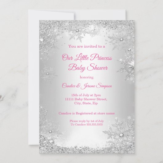 Princess Baby shower Pink Silver Winter Ethnic Kaart (Achterkant)