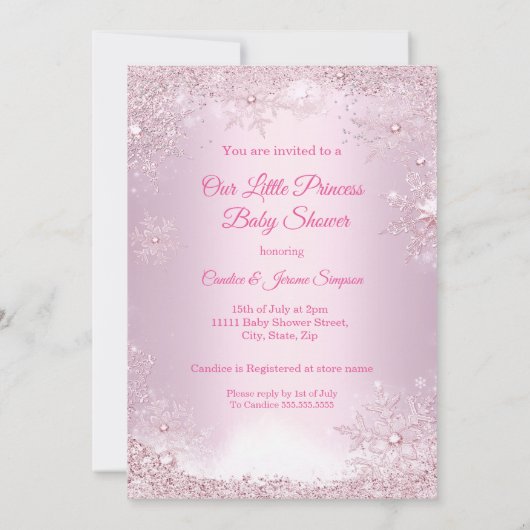 Princess Baby shower Pink Snowflake Winter Ethnic Kaart (Achterkant)