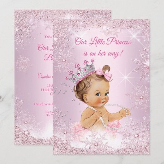 Princess Baby shower Pink Snowflake Winter Kaart (Voorkant / Achterkant)