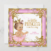 Princess Baby shower Pink Tutu Floral Brunette Kaart (Voorkant)