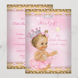 Princess Baby shower Pink Tutu Gold Tiara Blonde Kaart