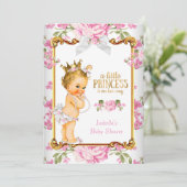 Princess Baby shower Pink White Floral Blonde 2 Kaart (Staand voorkant)