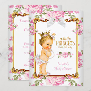 Princess Baby shower Pink White Floral Blonde 2 Kaart